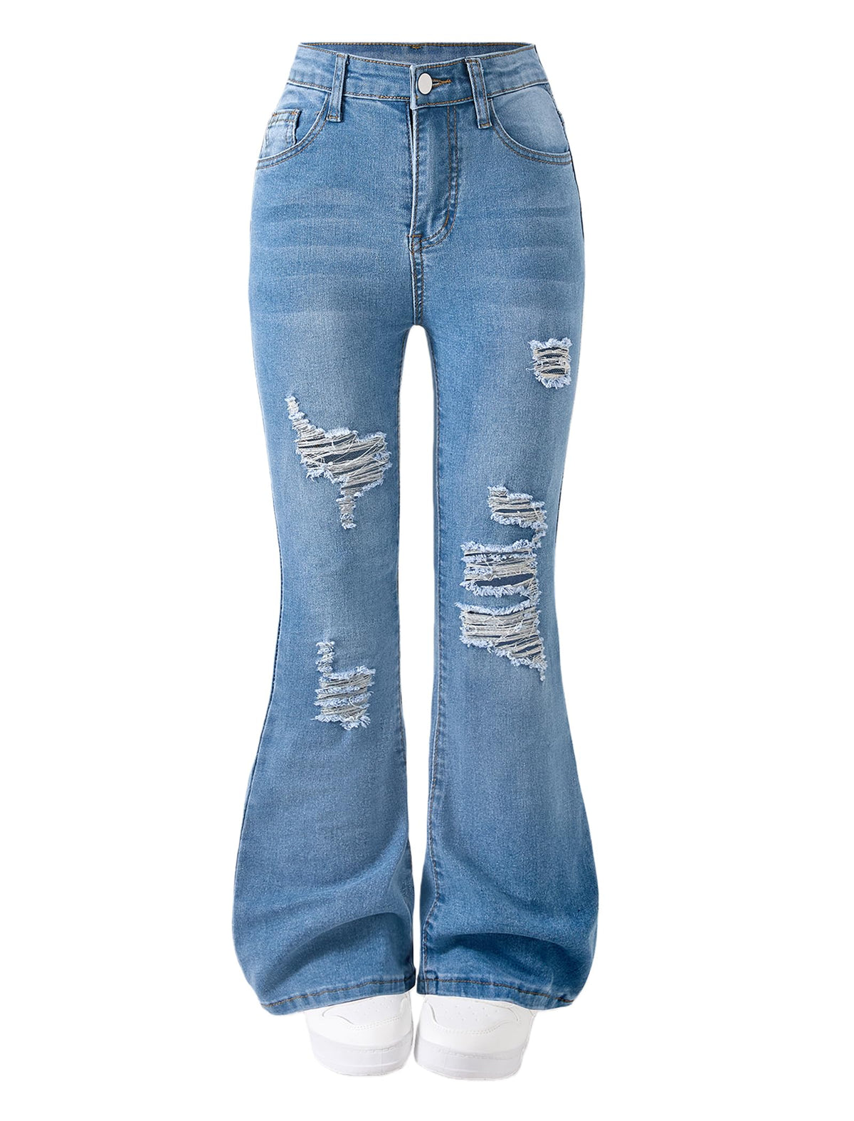 Girls Jeans Flare High Elastic Waist Denim Pants Bell Bottom Stretch Cute Y2K Streetwear with Pockets 7-14Y