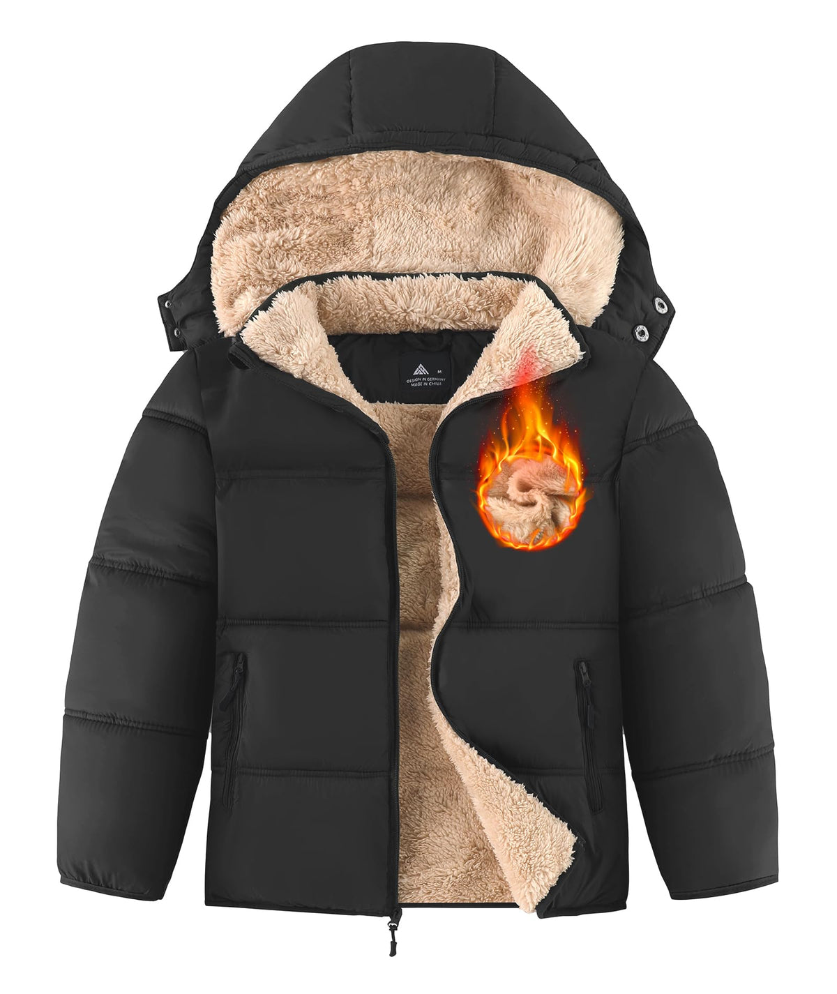 Boy'S Girls Winter Coat Puffer Jacket Sherpa Fleece with Detachable Hood