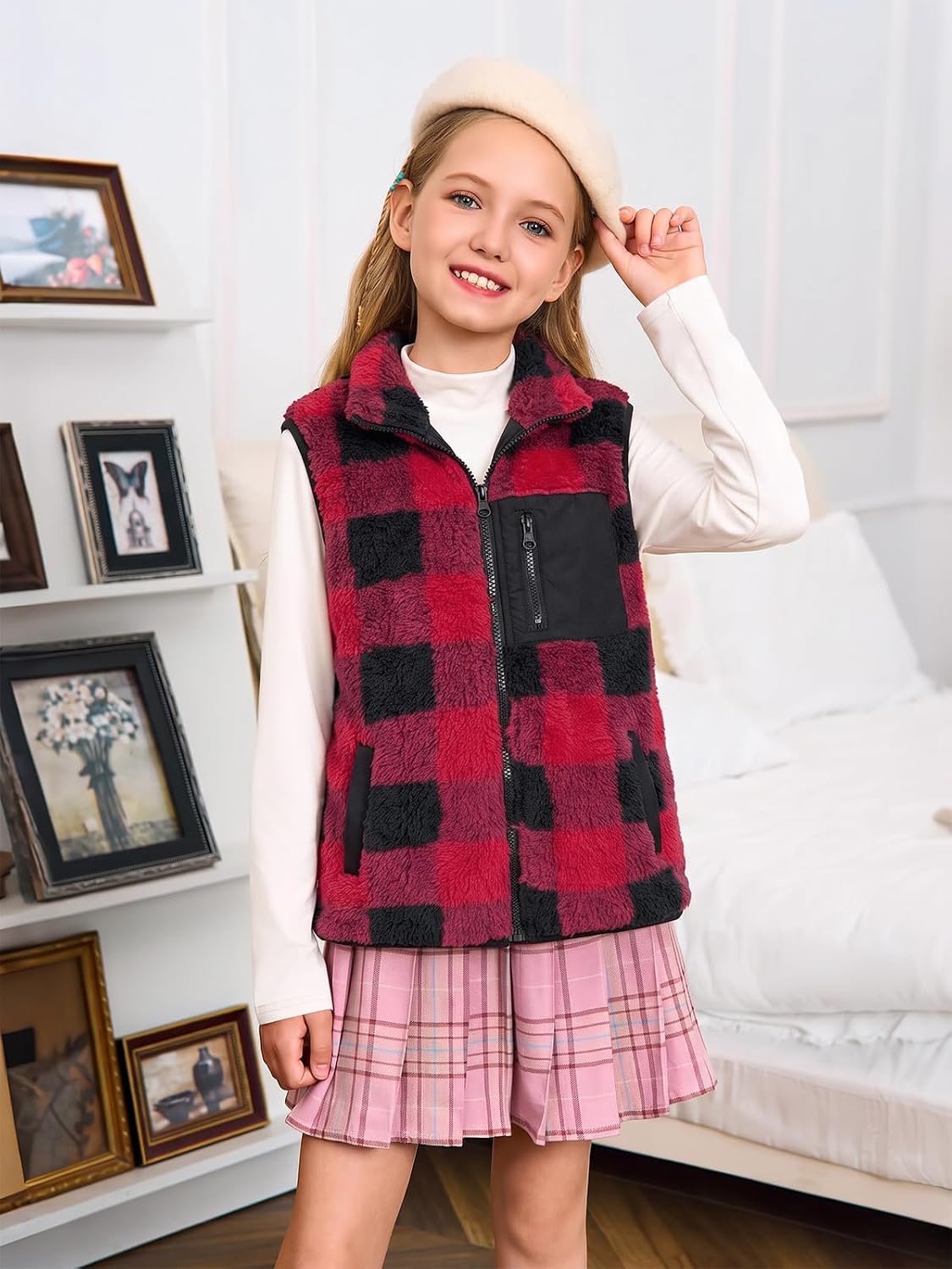 Haloumoning Girls Fleece Vest Sherpa Full Zip Fuzzy Jackets