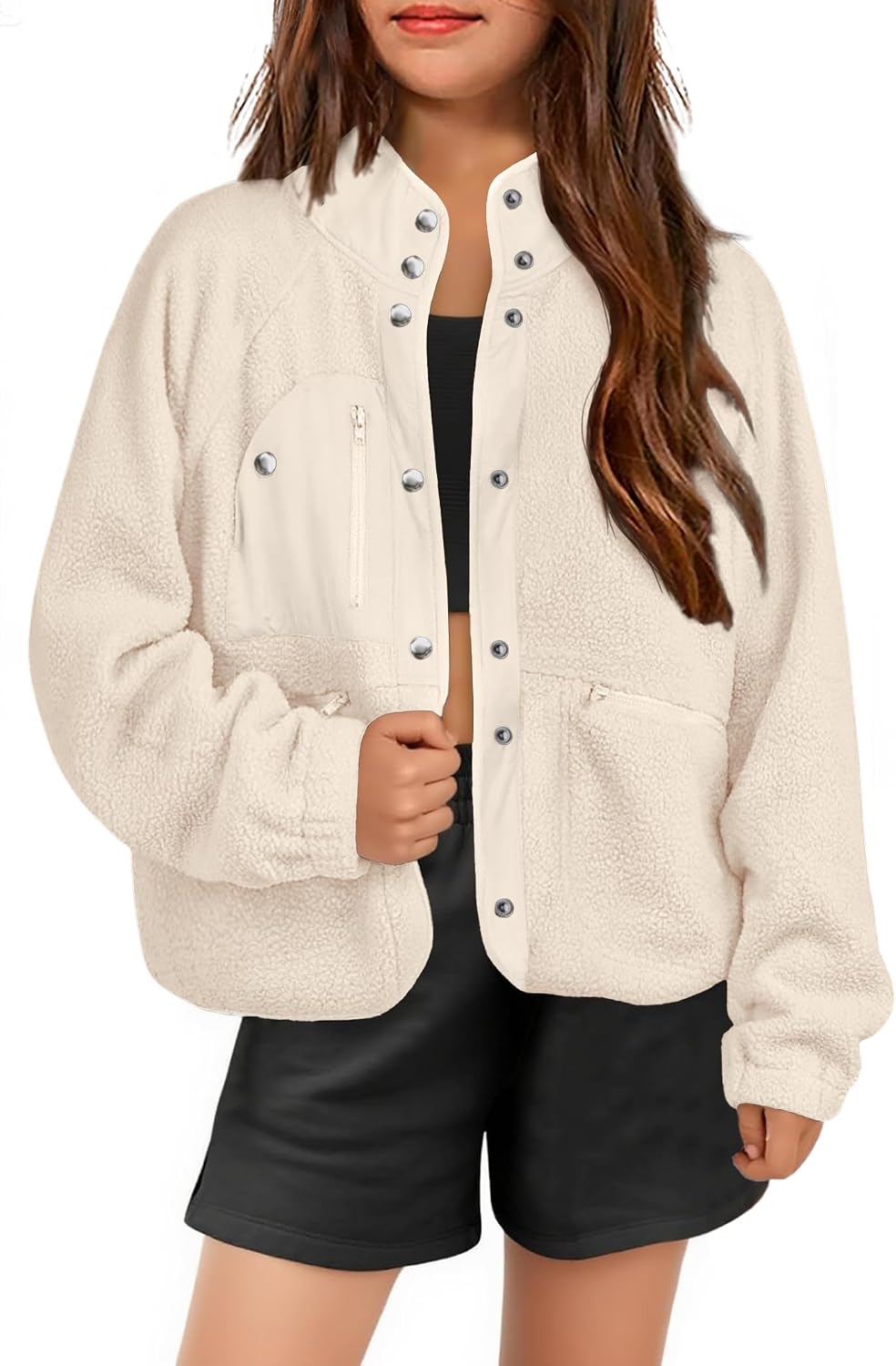 Arshiner Girls Sherpa Fleece Jacket Button Down Fall Winter Coat