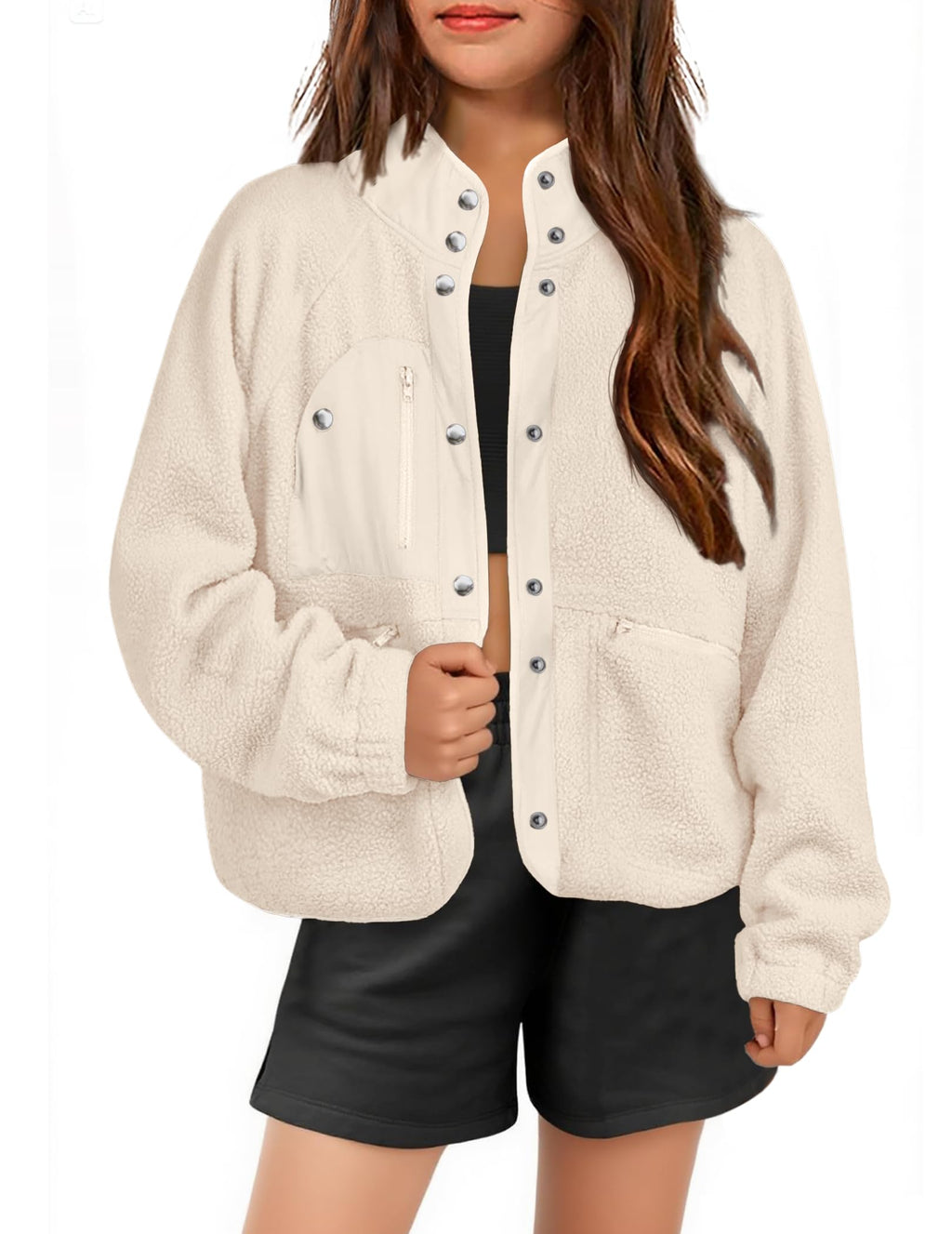 Arshiner Girls Sherpa Fleece Jacket Button Down Fall Winter Coat