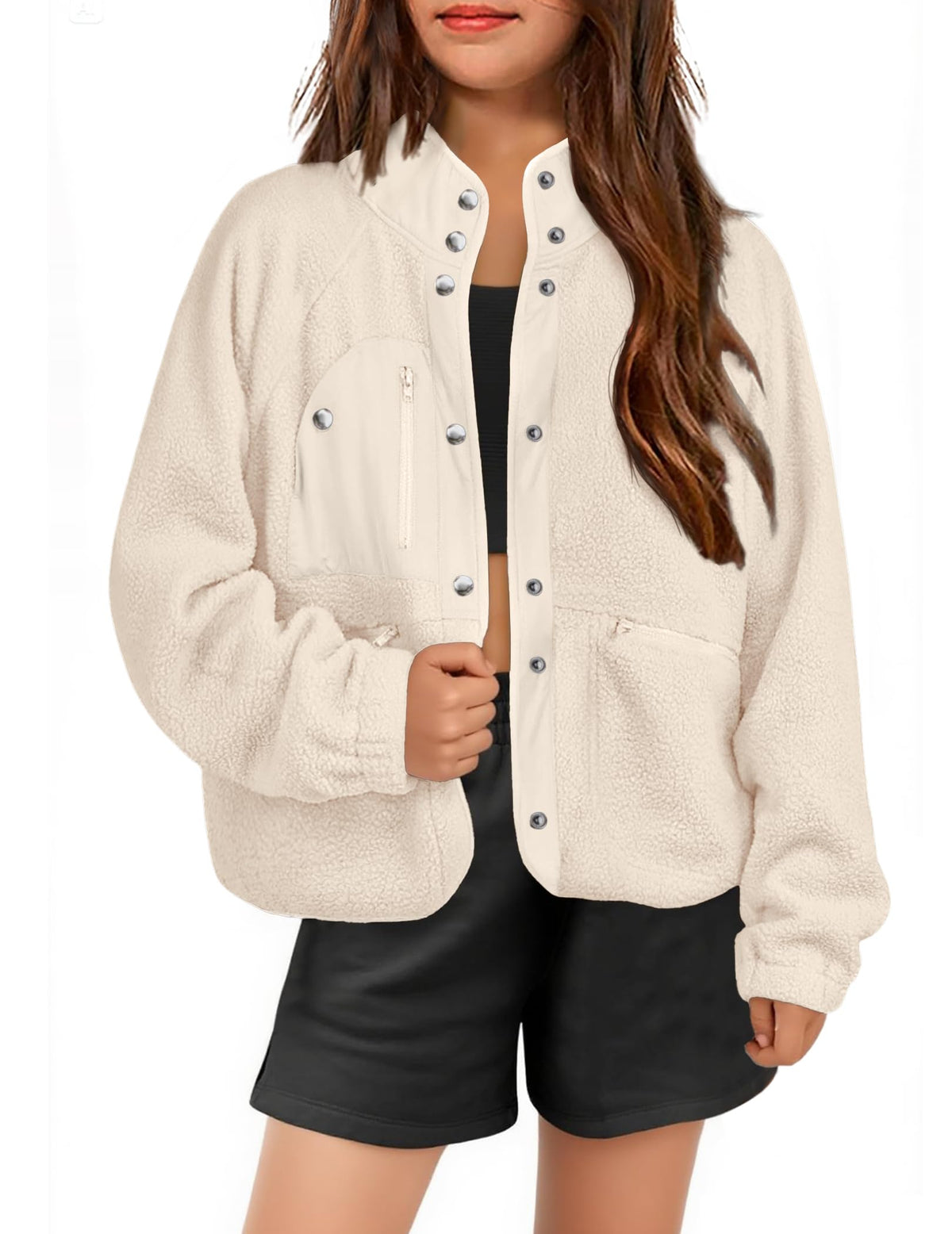Arshiner Girls Sherpa Fleece Jacket Button Down Fall Winter Coat