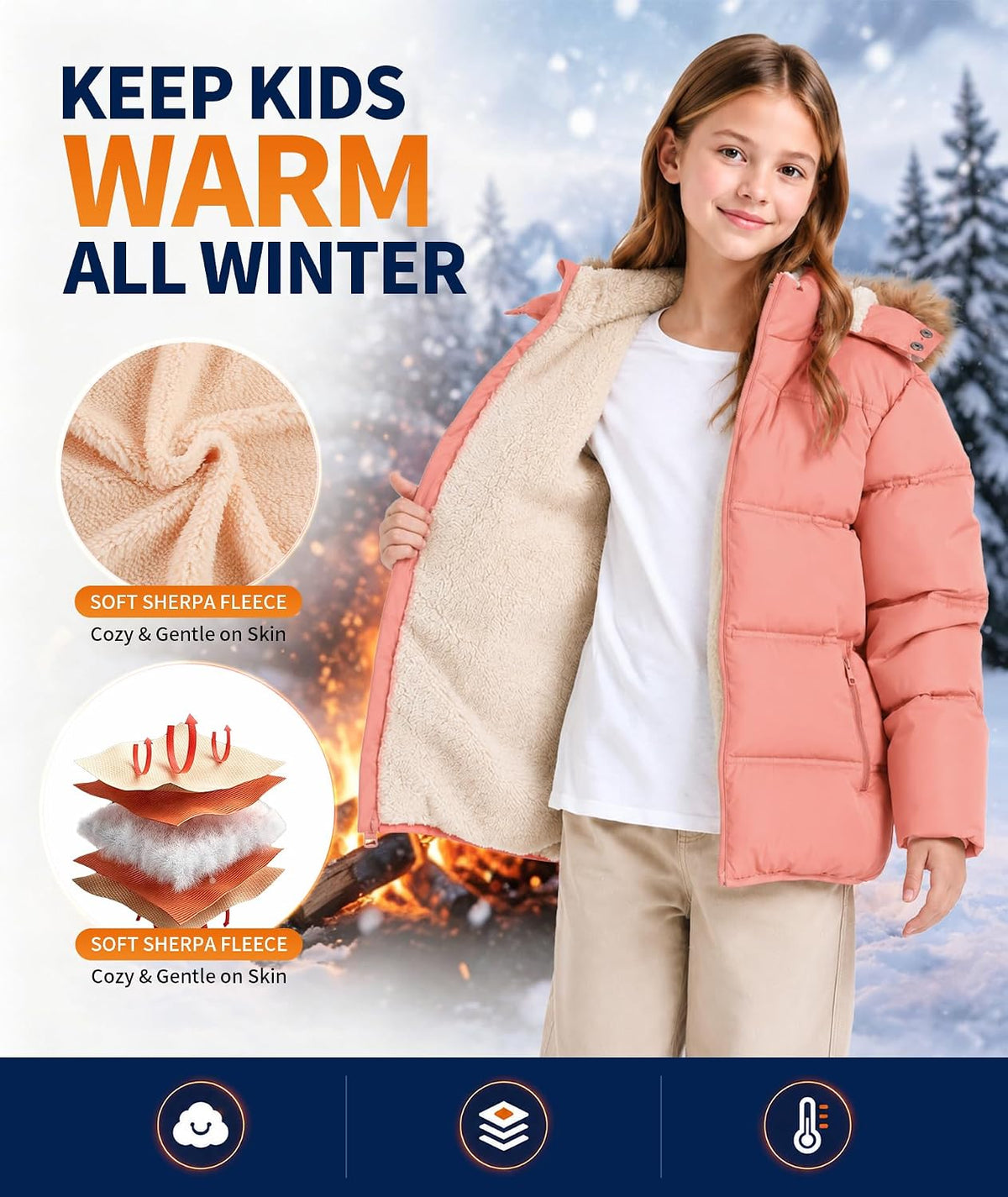 GEEK LIGHTING Boys Girls Winter Puffer Jacket Water Resistant Hooded Coat