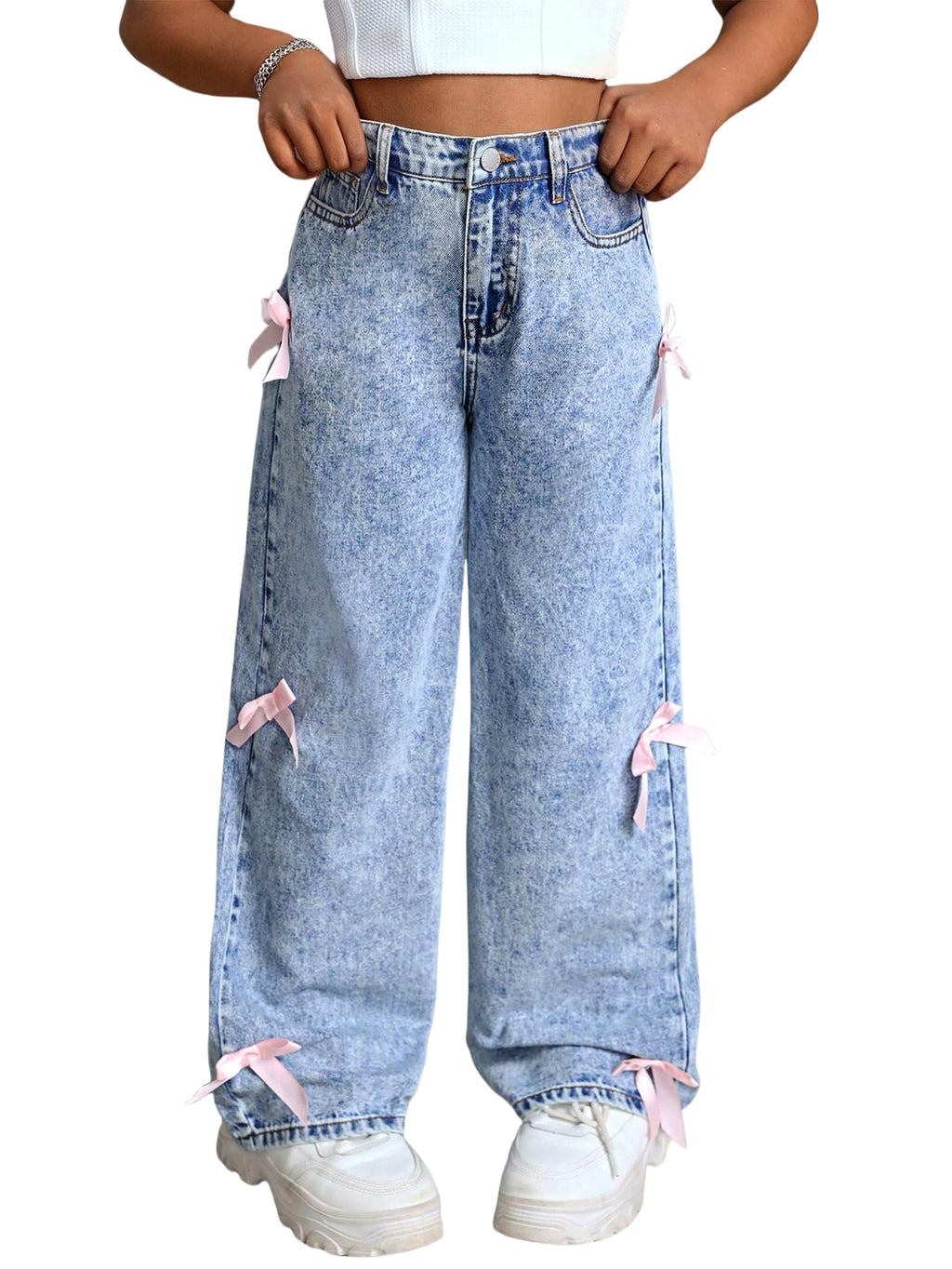 Jeans for Girls Baggy Wide Leg High Waisted Y2K Denim Pants 7-14Y