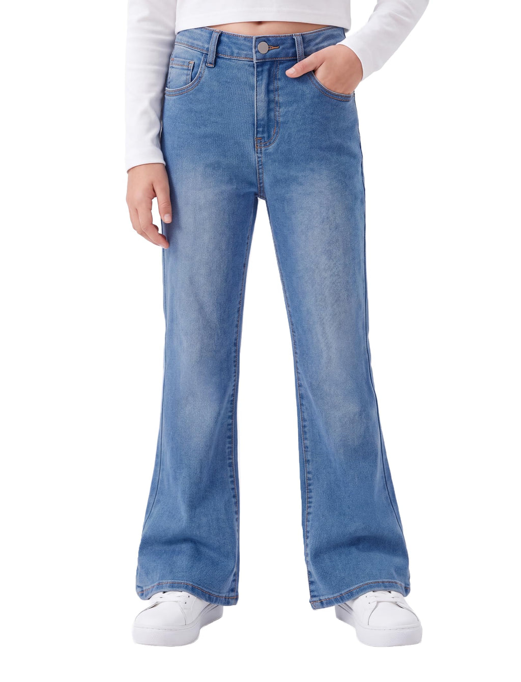PATPAT Girls Bootcut Jeans 5-14Y Stretch Denim Pants with Elastic Mid-Waist