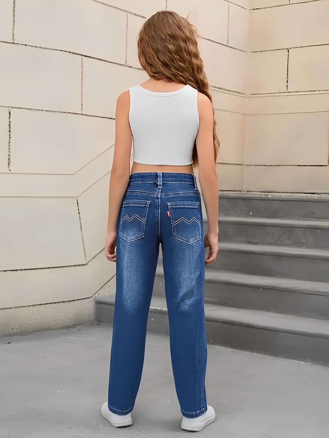 PATPAT Girls Bootcut Jeans 4-14Y, Elastic Waist Jeans with Pockets Straight Leg Pants