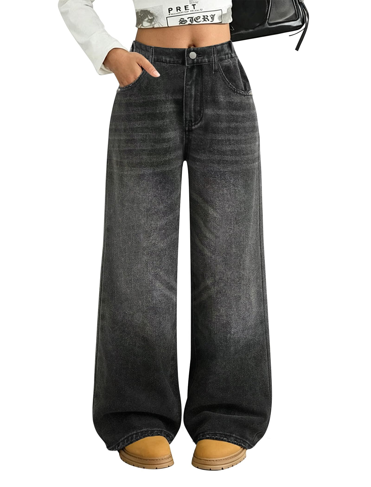 Girls Baggy Jeans Wide Straight Leg High Elastic Waisted Denim Pants Fashion Y2k Boyfriend Skater Streetwear