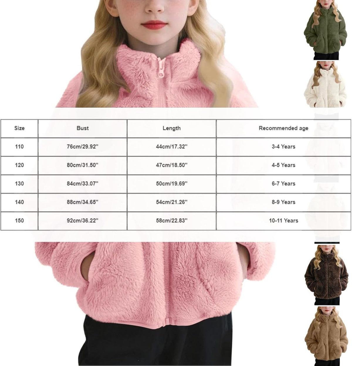 Girls Fleece Jacket Lightweight Fall Winter Zip Up Coats For Girl