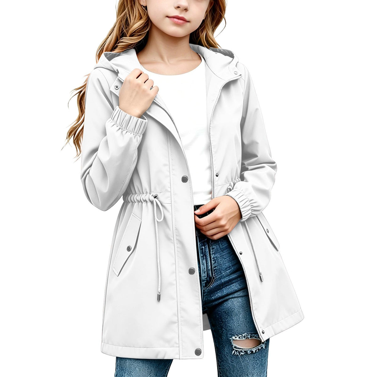 DASAYO Girls Rain Jacket Waterproof Lightweight Raincoat Hooded Windbreaker