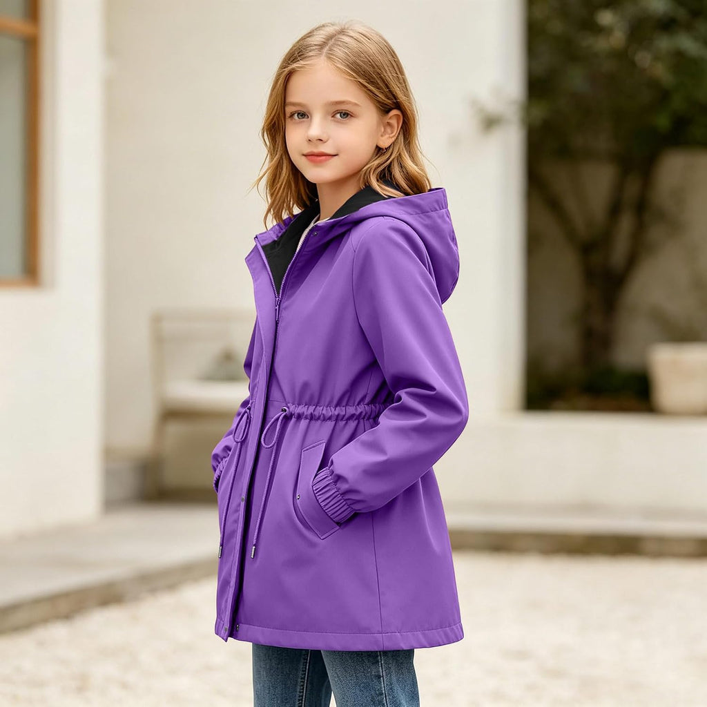 DASAYO Girls Rain Jacket Waterproof Lightweight Raincoat Hooded Windbreaker