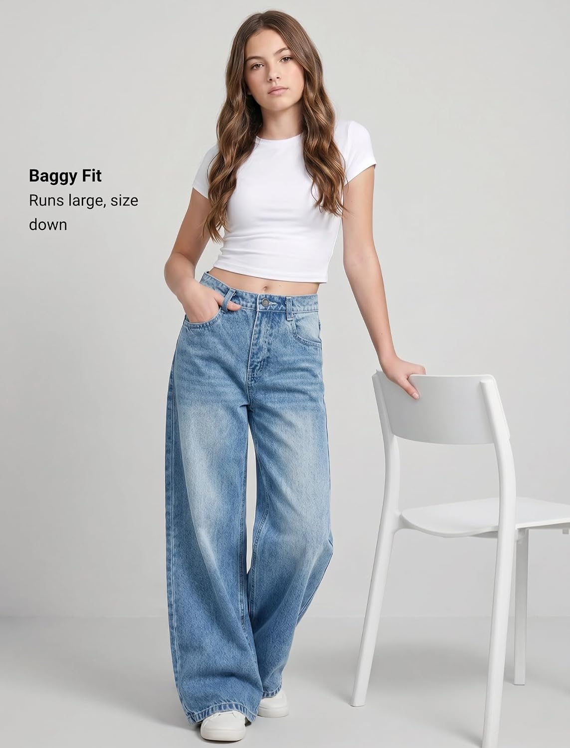 EXARUS Girls Jeans Baggy Wide Leg Cute Teen Tween Long Denim Pants Clothes