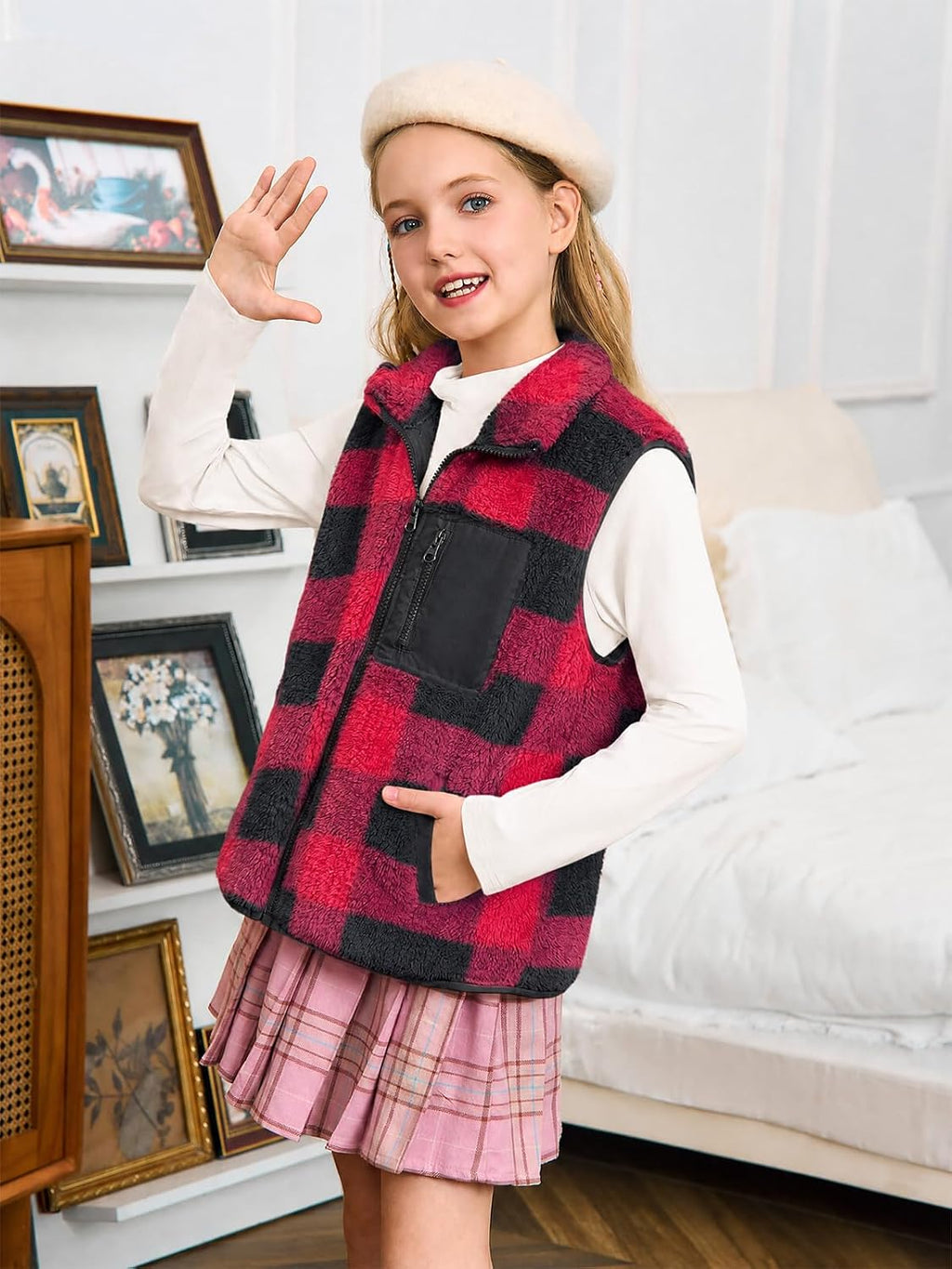 Haloumoning Girls Fleece Vest Sherpa Full Zip Fuzzy Jackets