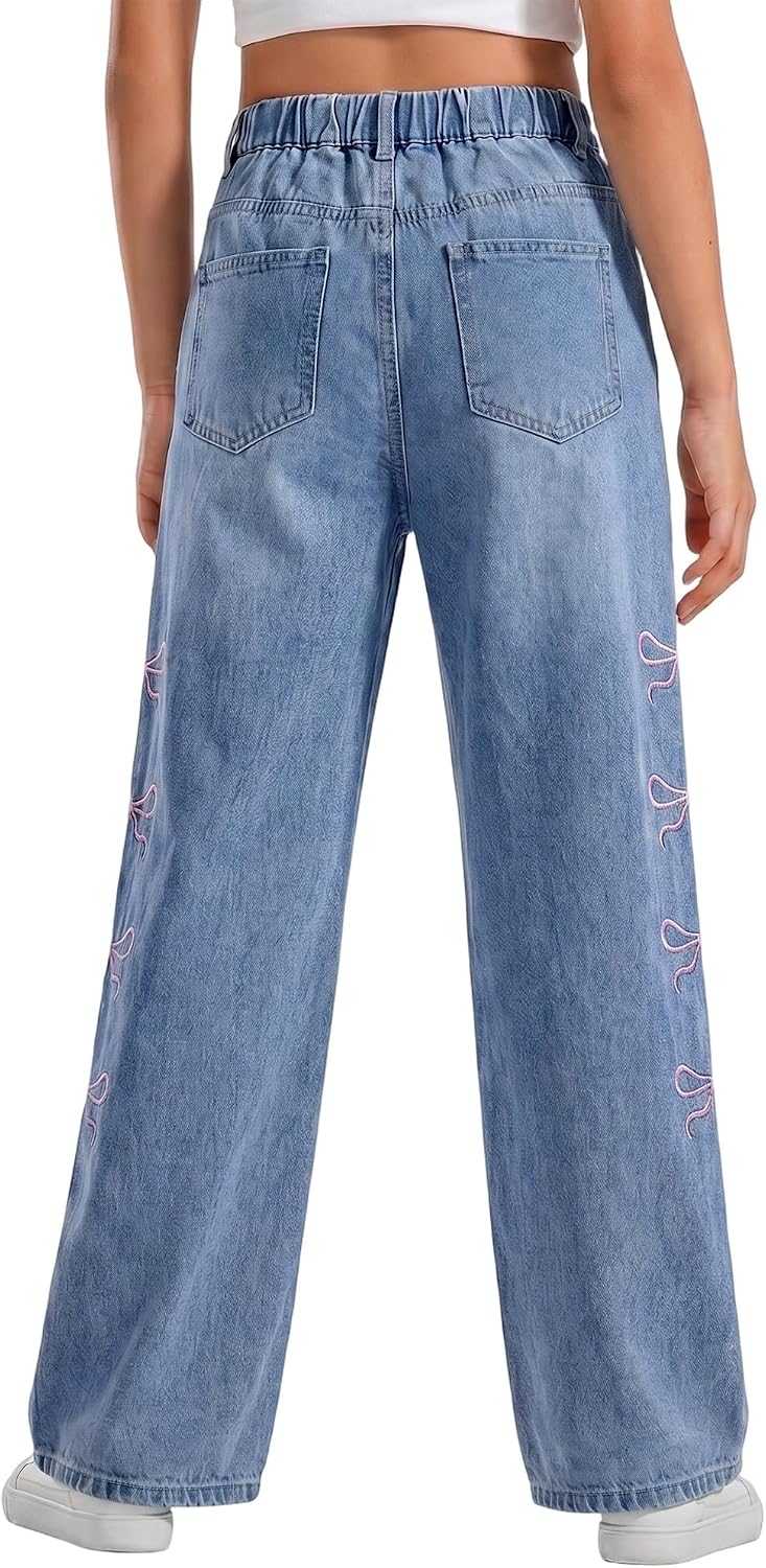 Jeans for Girls Wide Leg High Elastic Waisted School Outdoor Pants