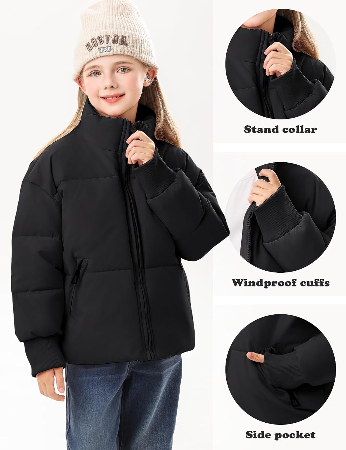 Gihuo Girls Winter Puffer Jacket Kids Warm Quilted Winter Coat