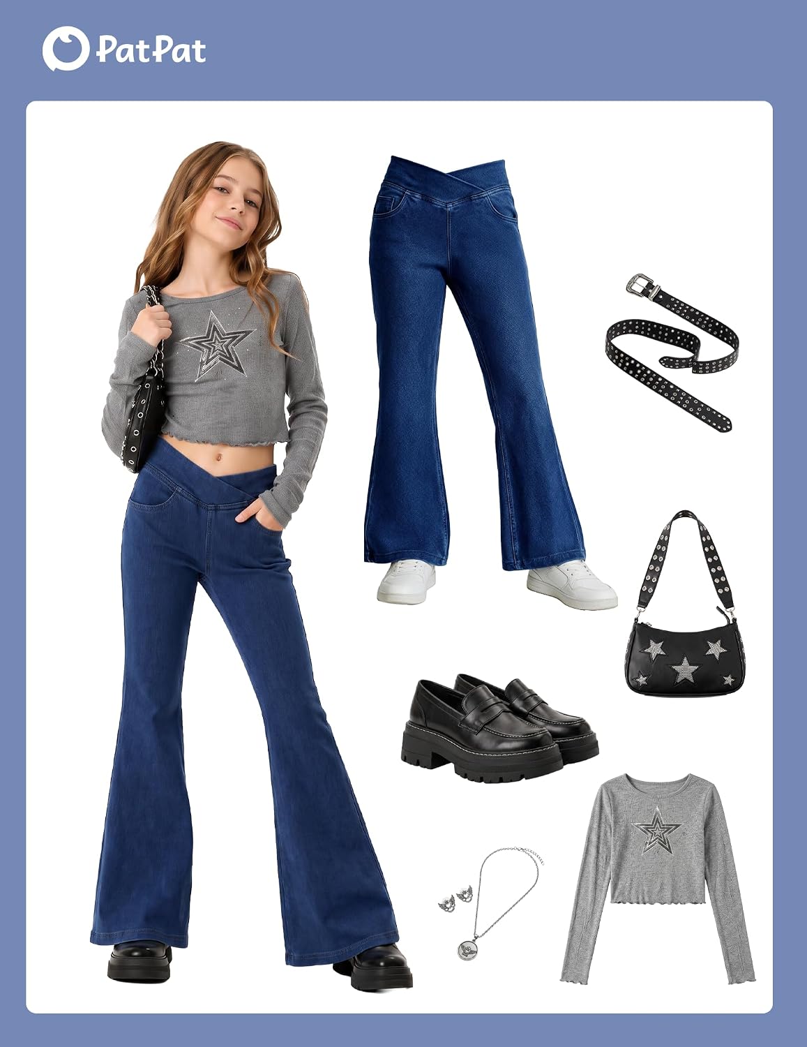 Girls Flare Jeans 4 Way Stretch Yoga Denim Bell Bottoms High Rise Crossover