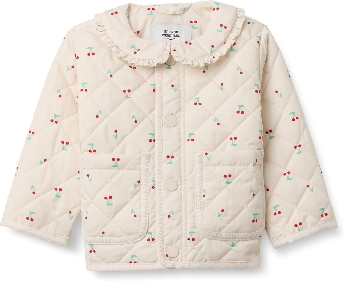 Amazon Essentials x Sofia Grainge Toddler and Baby Girls' Midweight Quilted Field Jacket with Ruffle