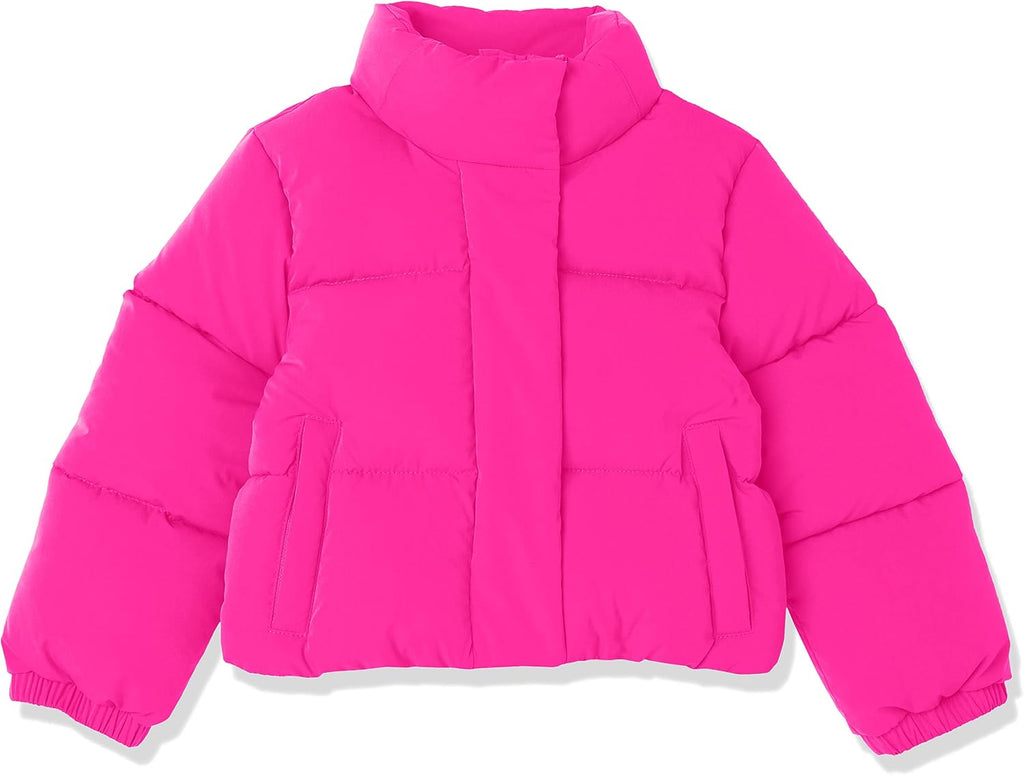 Amazon Essentials Girls and Toddlers' Cropped Full-Zip Fully Lined Puffer Jacket (Quilted Matte or Sherpa Fleece)