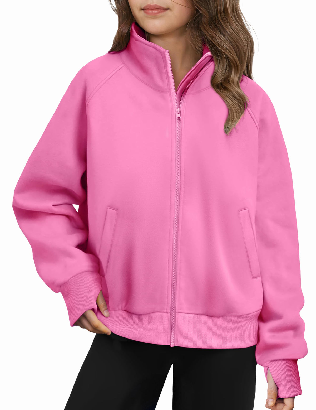 Arshiner Girls Zip Up Sweatshirt Full-zip Fleece Track Jackets Kids Fall Fashion Outfits Winter Clothes with Pockets