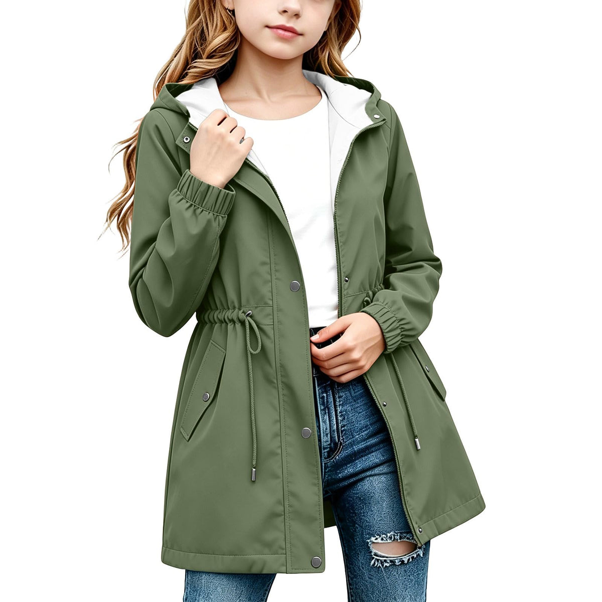 DASAYO Girls Rain Jacket Waterproof Lightweight Raincoat Hooded Windbreaker