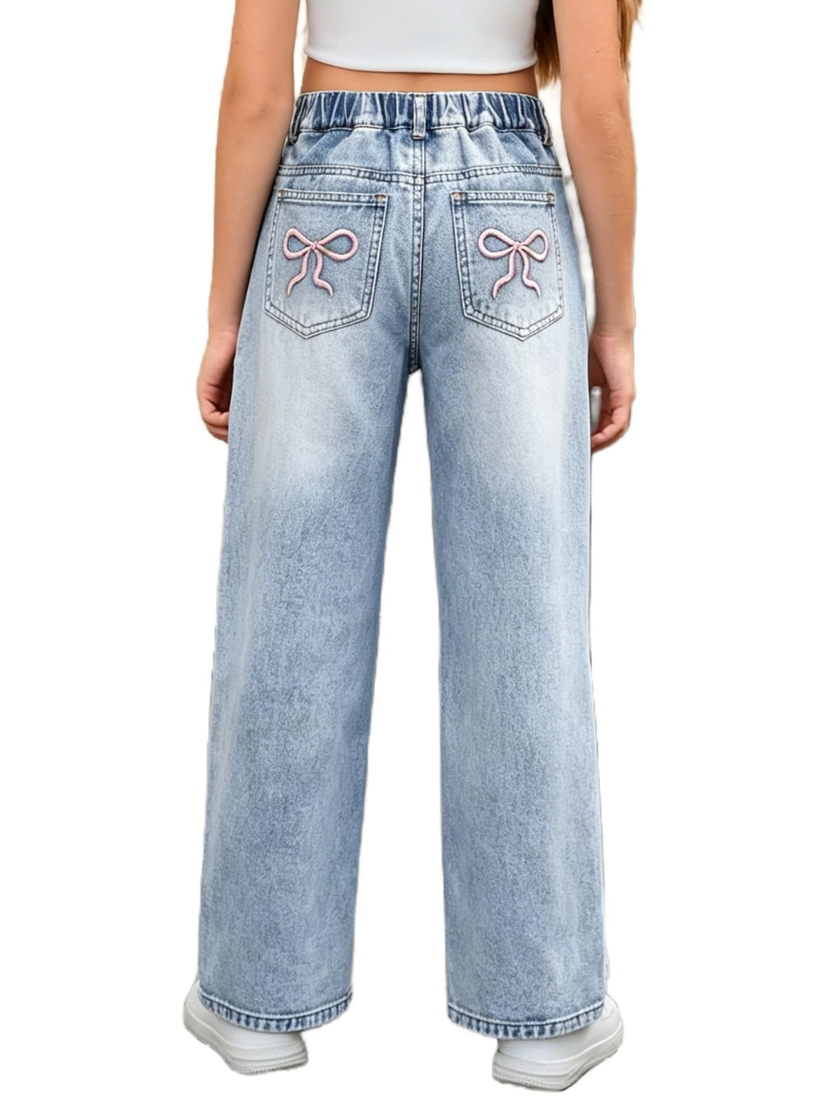 MakeMeChic Girl's Baggy Jeans Wide Straight Leg Denim Pants Kids 4-16Y