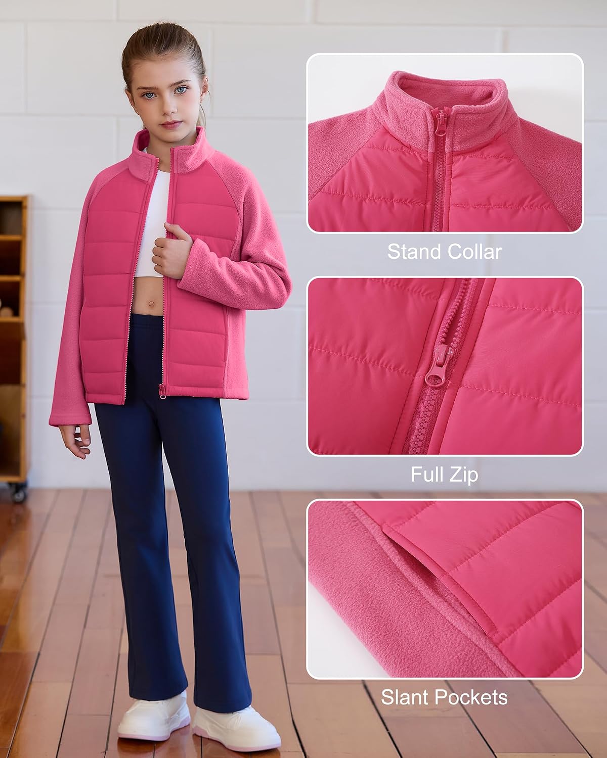 Girls Fleece Jacket Kids Puffer Jacket Lightweight Coat For Girl