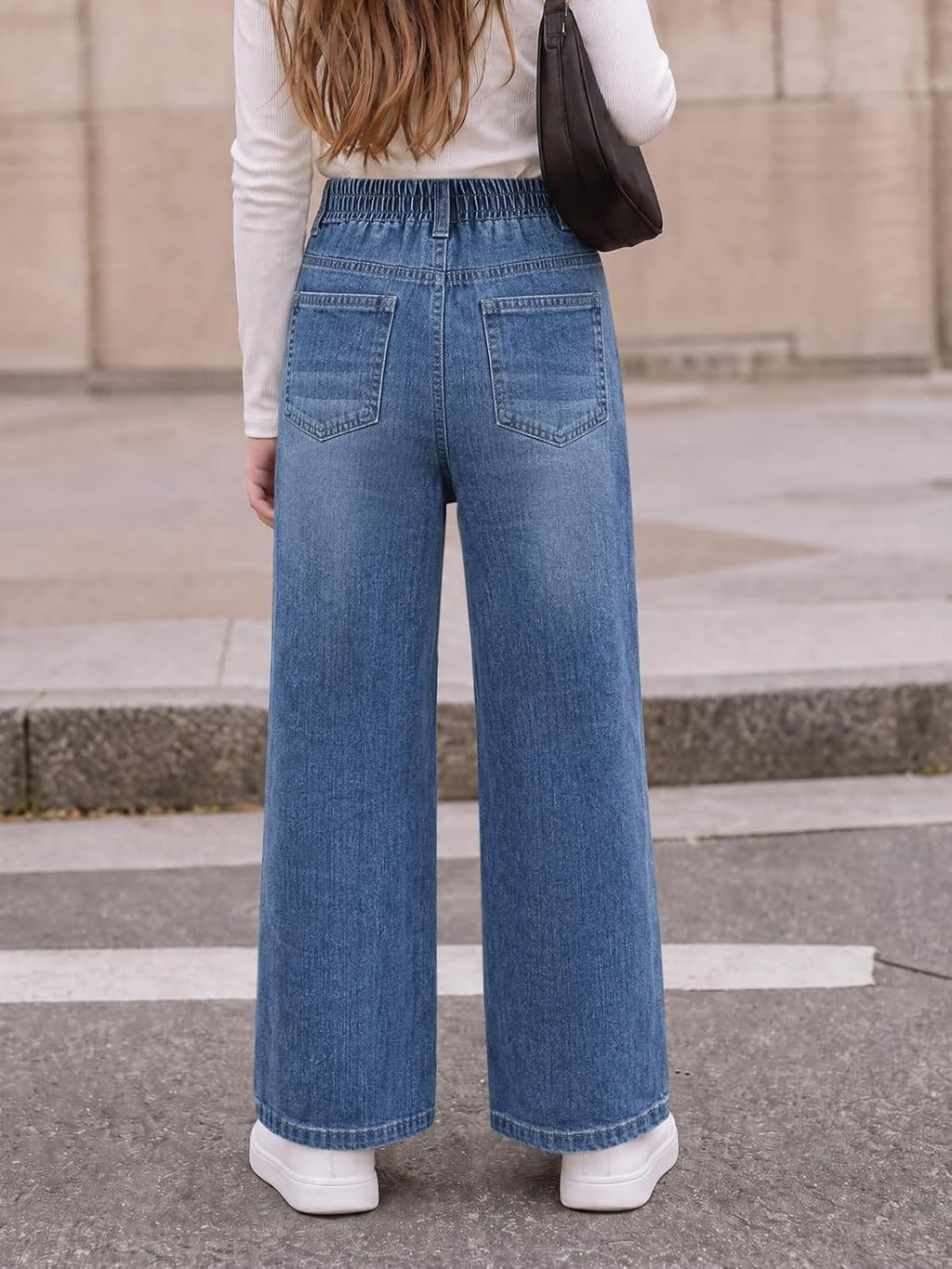 Haloumoning Girls Baggy Wide Leg Jeans High Elastic Waist Denim Pants
