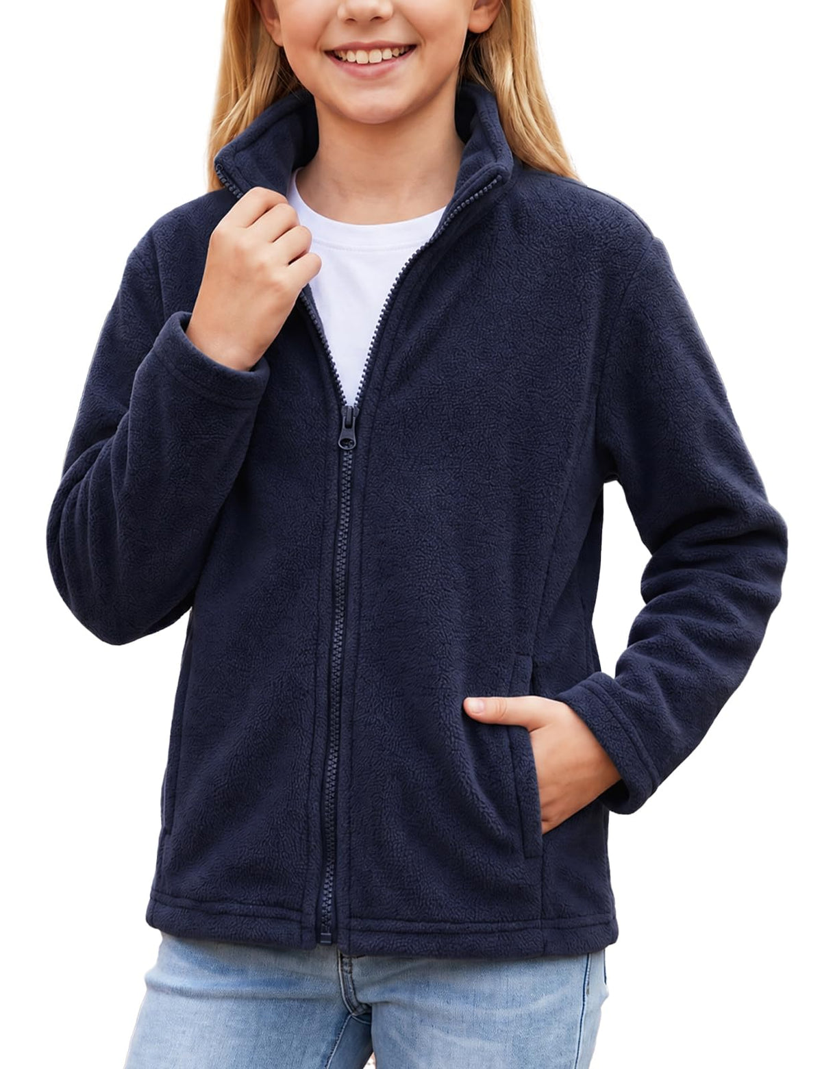 Noomelfish Girls Full Zip Soft Polar Fleece Jacket Outerwear Coat With Pockets (5-14 Years)