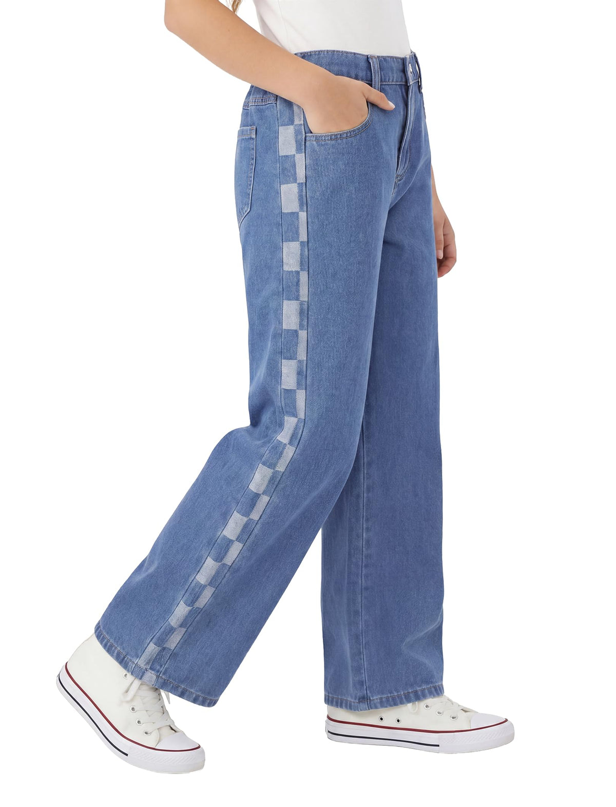 PATPAT Girls Baggy Jeans 5-14Y with Elastic Wasit & Butterfly Embroidery