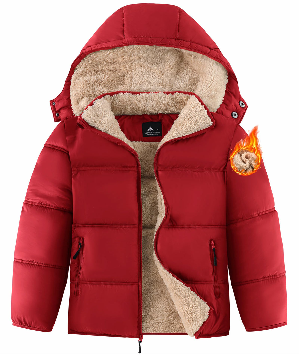 Boy'S Girls Winter Coat Puffer Jacket Sherpa Fleece with Detachable Hood