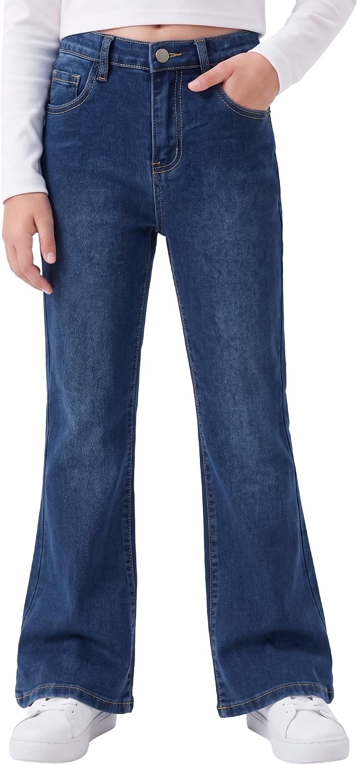 PATPAT Girls Bootcut Jeans 5-14Y Stretch Denim Pants with Elastic Mid-Waist