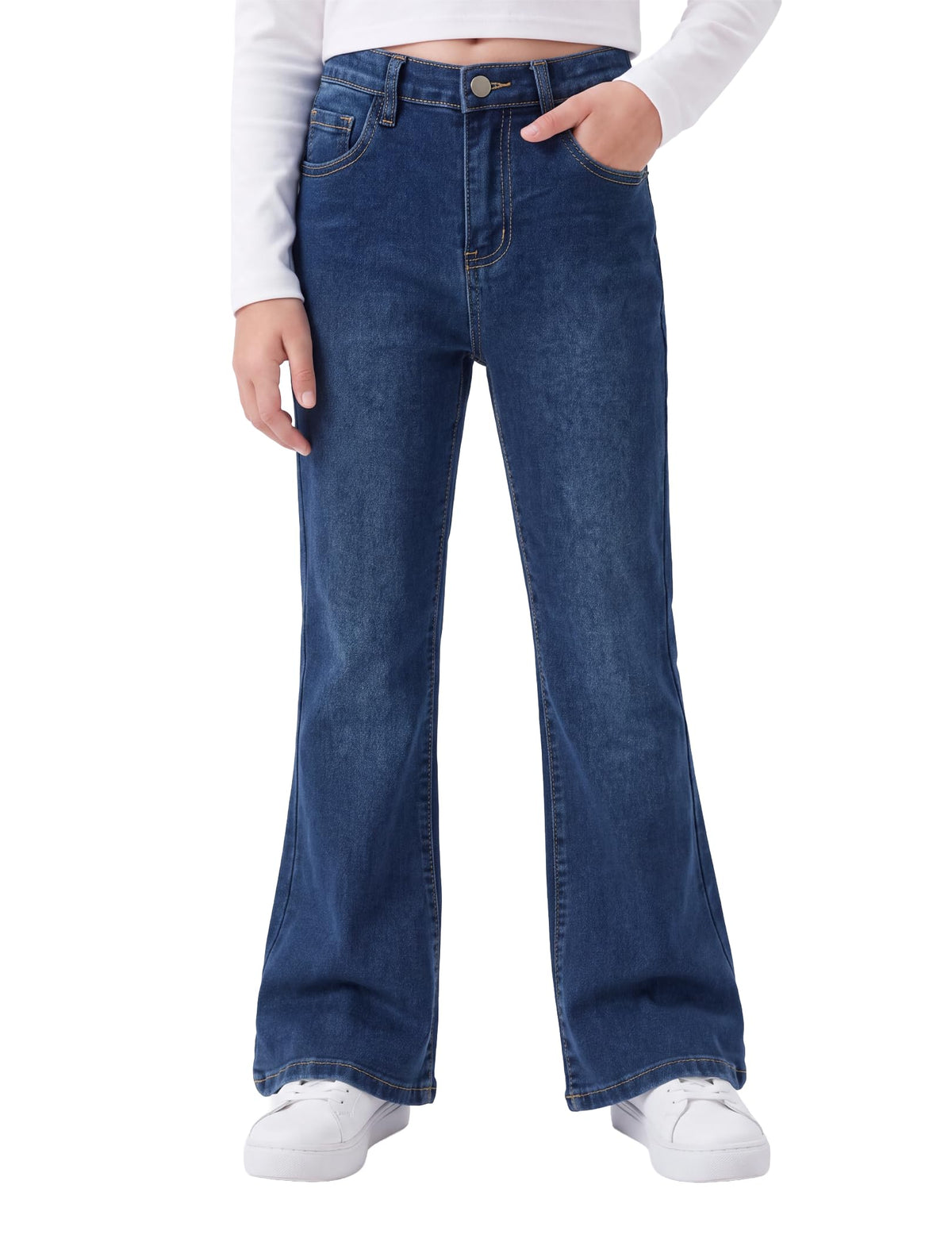 PATPAT Girls Bootcut Jeans 5-14Y Stretch Denim Pants with Elastic Mid-Waist