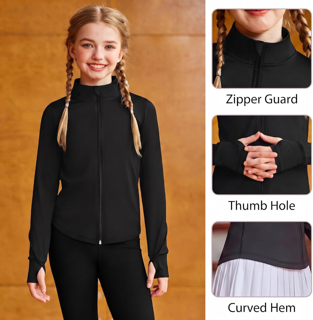 Arshiner Girls Zip Up Athletic Jacket Kids Lightweight Horse Riding Shirts