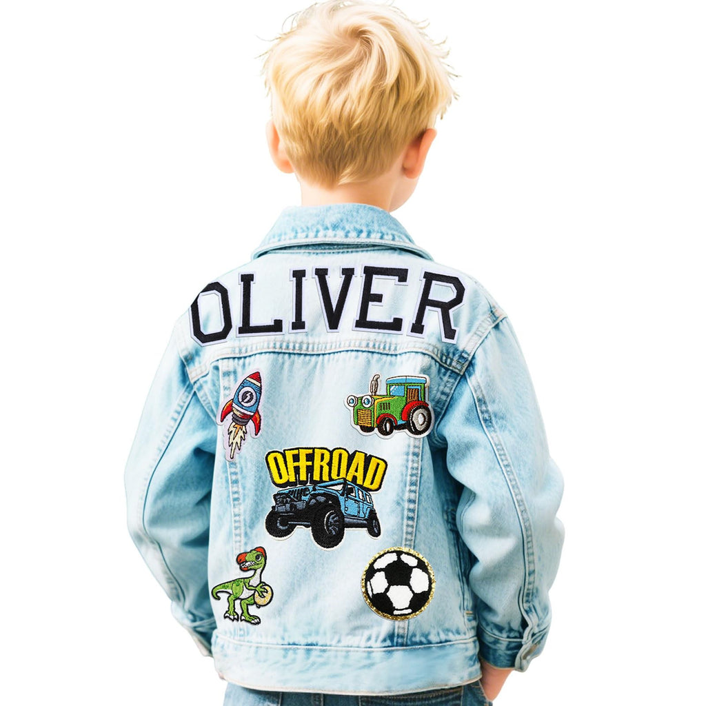 Rryoumisun Personalized Kids Denim Jacket with Names, Custom 1-14 Years Old Girls Boys Spring&Fall Outerwear Jackets