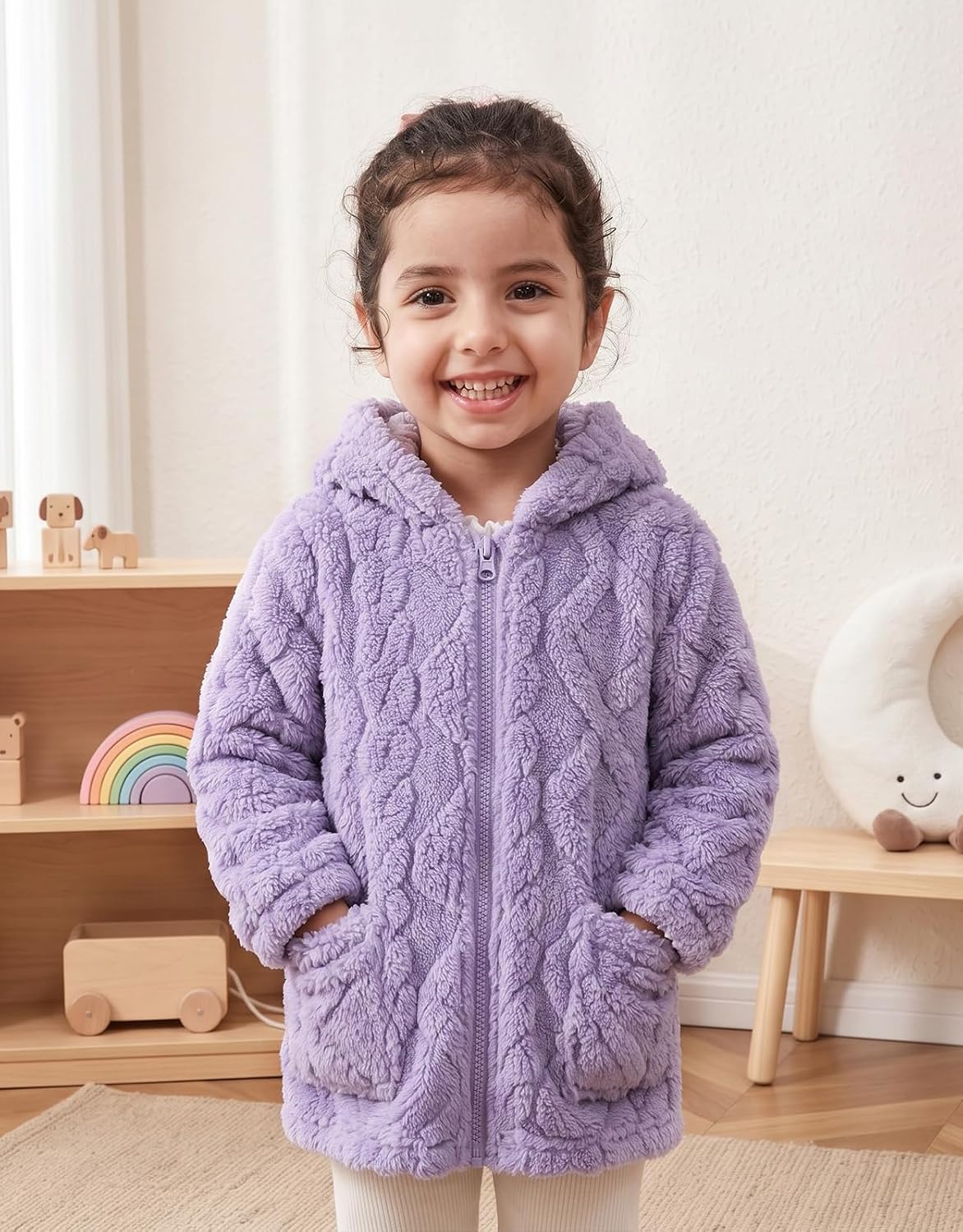 Toddler Girls Fleece Jacket Hooded Coats Winter Outwear 2-6 Years