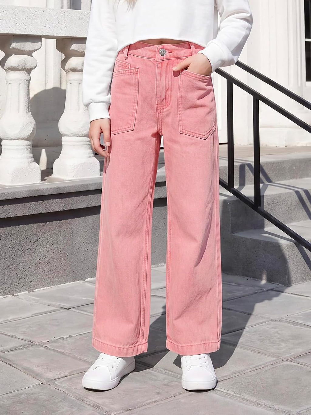 Haloumoning Girls Wide Leg Jeans Kids High Waisted Baggy Denim Pants
