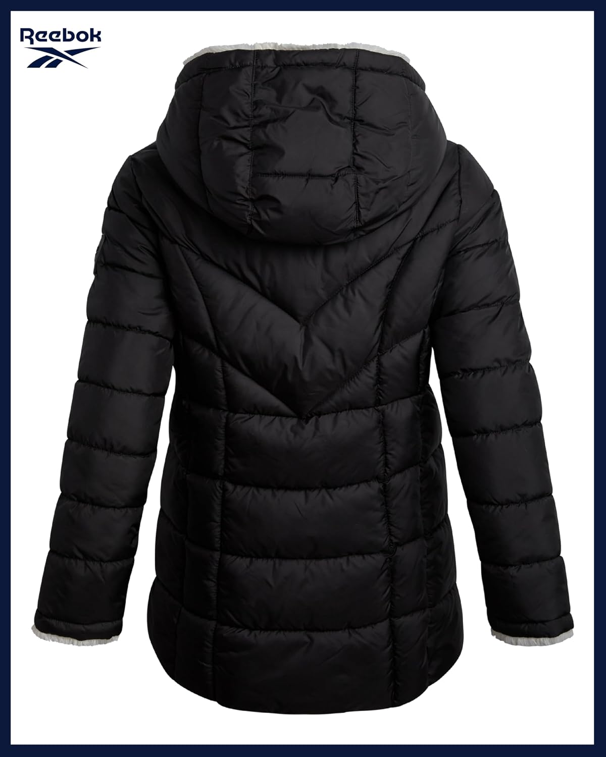 Reebok Girls Reversible Puffer Jacket, Fur Lined, Wind & Water Resistant