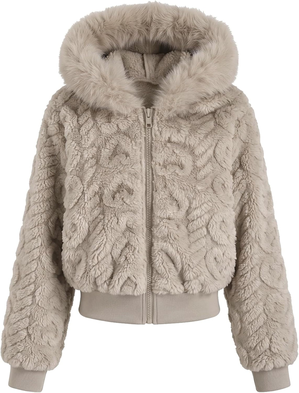 Girls Fleece Jacket Zip Up Sherpa Faux Fur Hood Outwear Winter Coat 8-13
