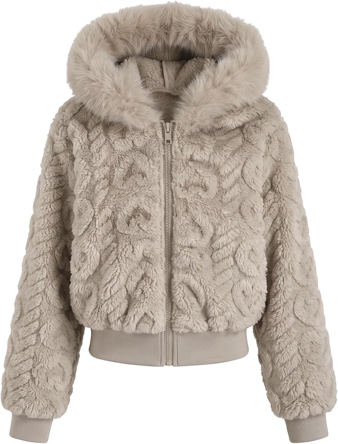 Girls Fleece Jacket Zip Up Sherpa Faux Fur Hood Outwear Winter Coat 8-13