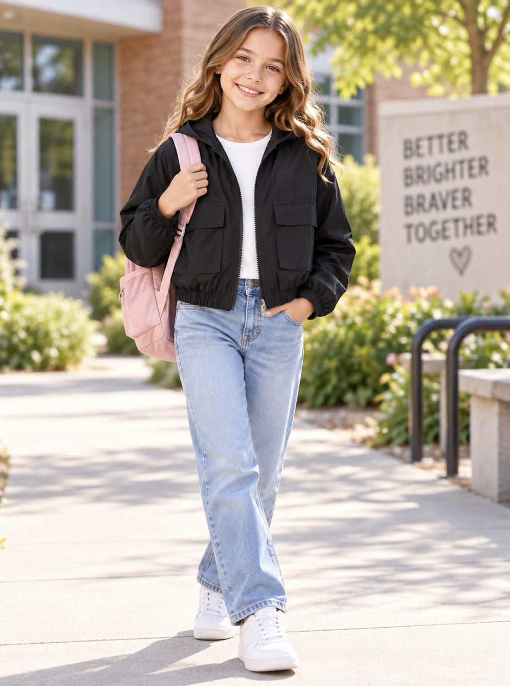 Girls Lightweight Jacket Crop Zip Up Hooded Outerwear
