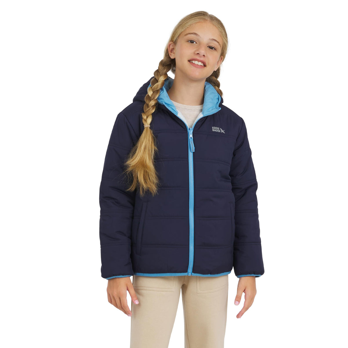 Eddie Bauer Girls' Deer Harbor Reversible Faux Fur Lined Insulated Puffer Jacket