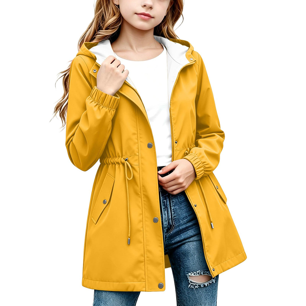 DASAYO Girls Rain Jacket Waterproof Lightweight Raincoat Hooded Windbreaker