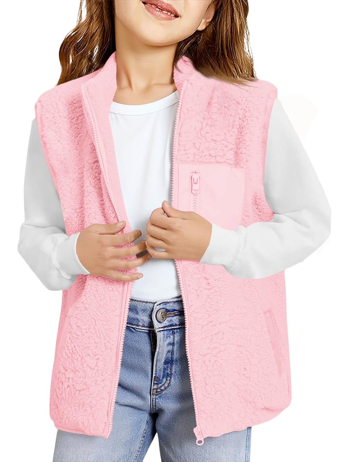 Haloumoning Girls Fleece Vest Sherpa Full Zip Fuzzy Jackets