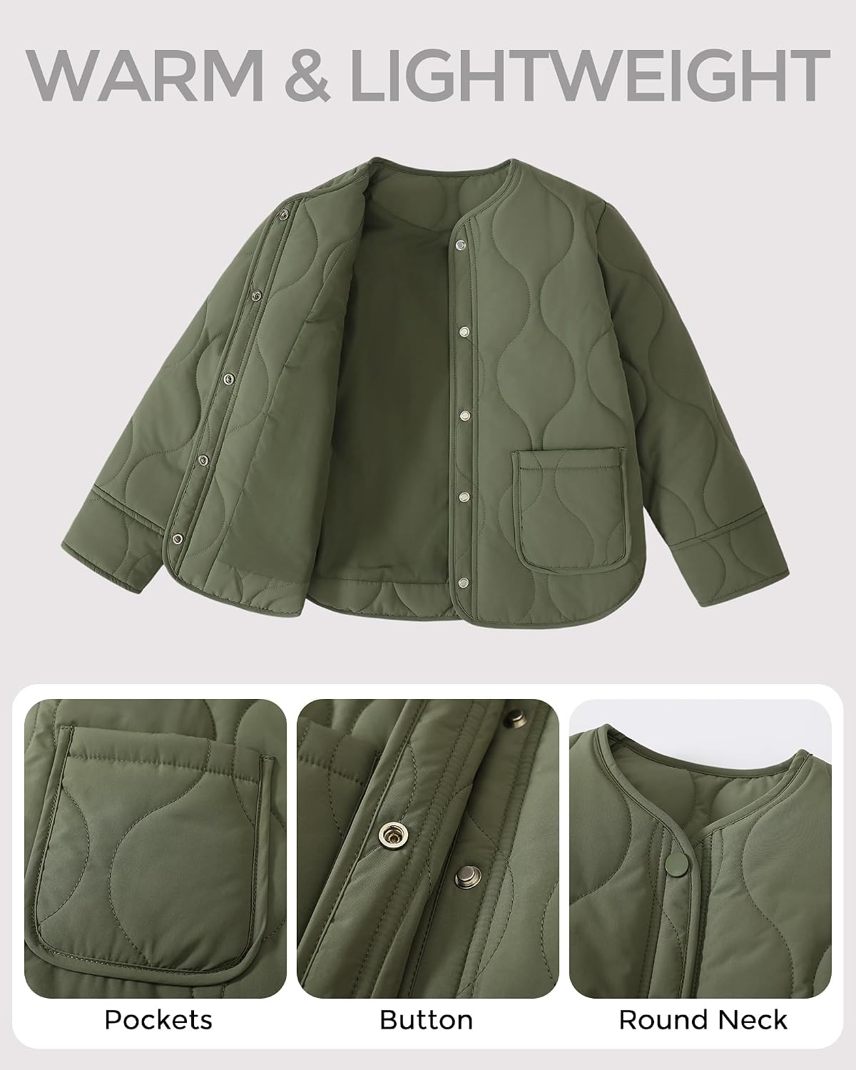 Girls Lightweight Quilted Jackets Kids Winter Coat Outwear 5-14Y