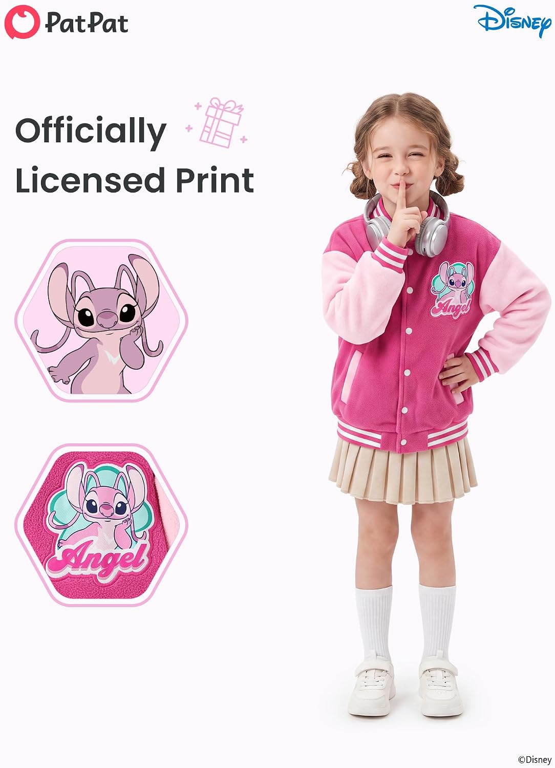 Disney Kids Fleece Bomber Jacket, Varsity Outerwear with Pockets, 2-10Y