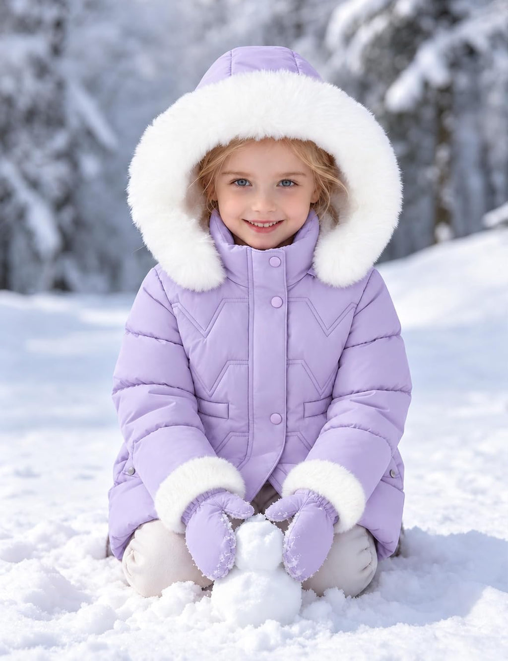 Girls Winter Coat, Faux Fur Hooded Puffer Parka, Waterproof Warm Outerwear