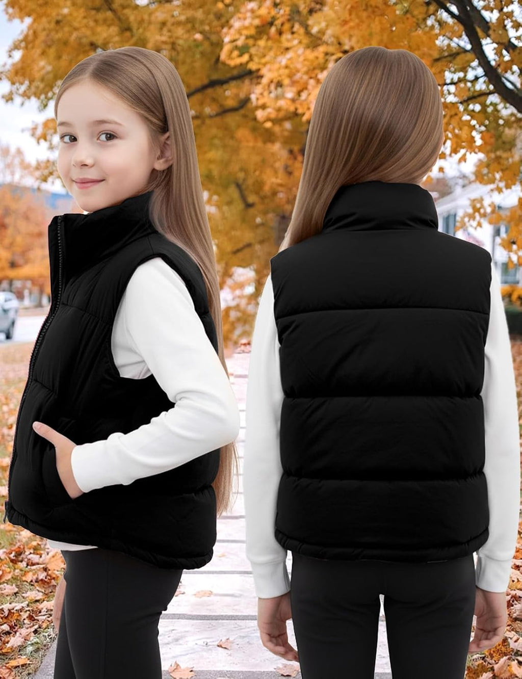 Noomelfish Girls Puffer Vest Kids Winter Warm Quilted Padded Outerwear Sleeveless Jacket Coat (5-14 Years)