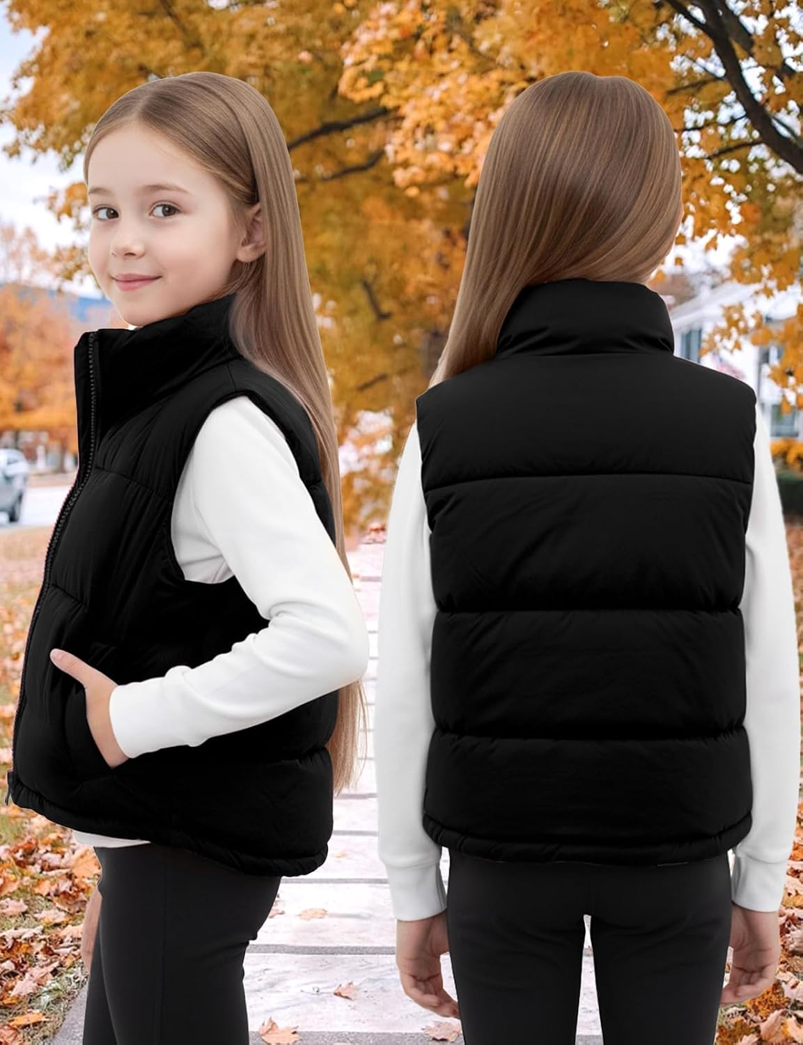 Noomelfish Girls Puffer Vest Kids Winter Warm Quilted Padded Outerwear Sleeveless Jacket Coat (5-14 Years)