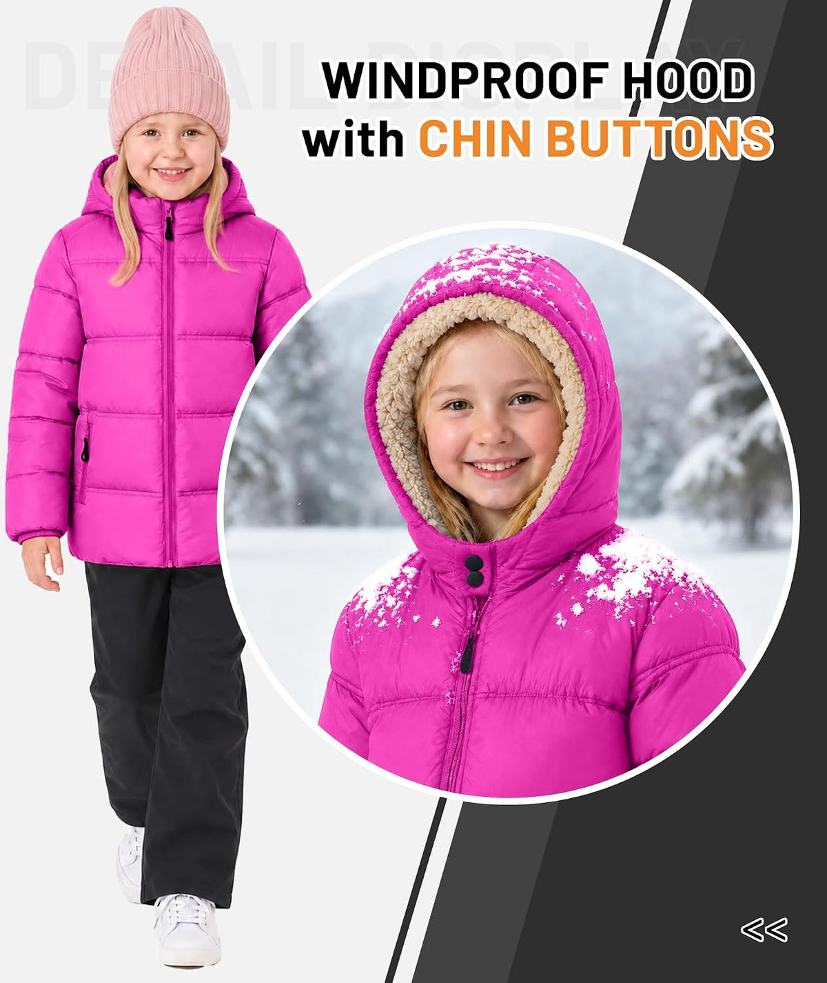 Boy'S Girls Winter Coat Puffer Jacket Sherpa Fleece with Detachable Hood