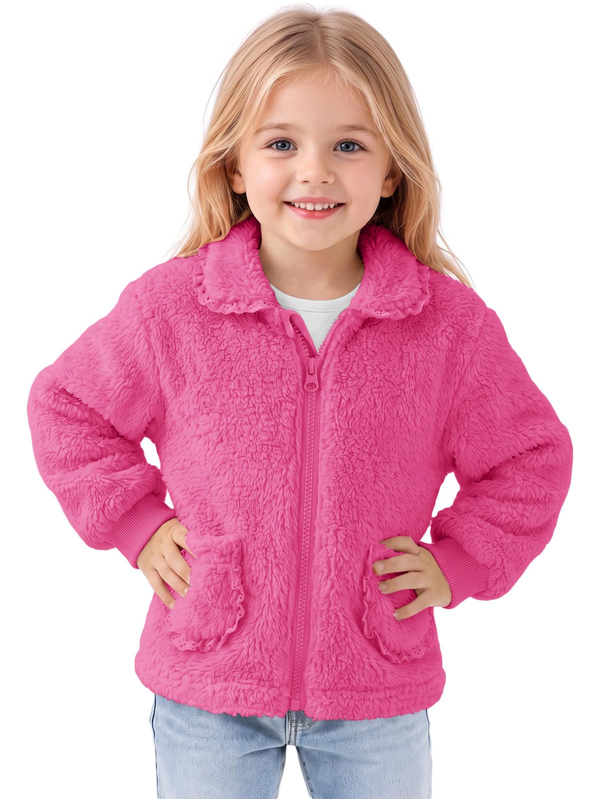 Haloumoning Toddler Baby Girl Fleece Jacket Peter Pan Collar Zip Up Coat