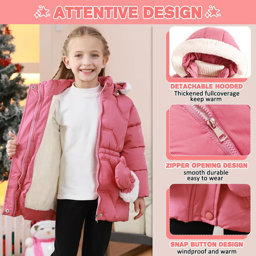 AiWMGL 3T 4T 5T 6T Toddler Girls Winter Coat Jacket Outwear Clothes Warm Overcoat Snowsuit Puffer Parka Fur Lined Hood Kids